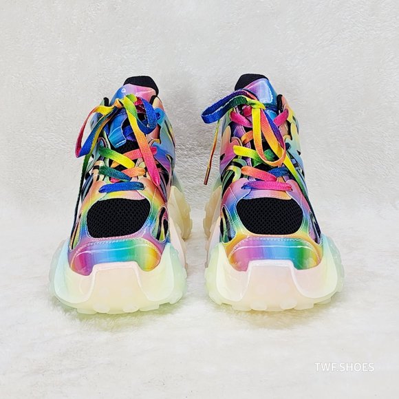 Anthony Wang Alien Rainbow Multi Hidden Wedge Platform Sneakers Octopus Tread - Picture 9 of 14